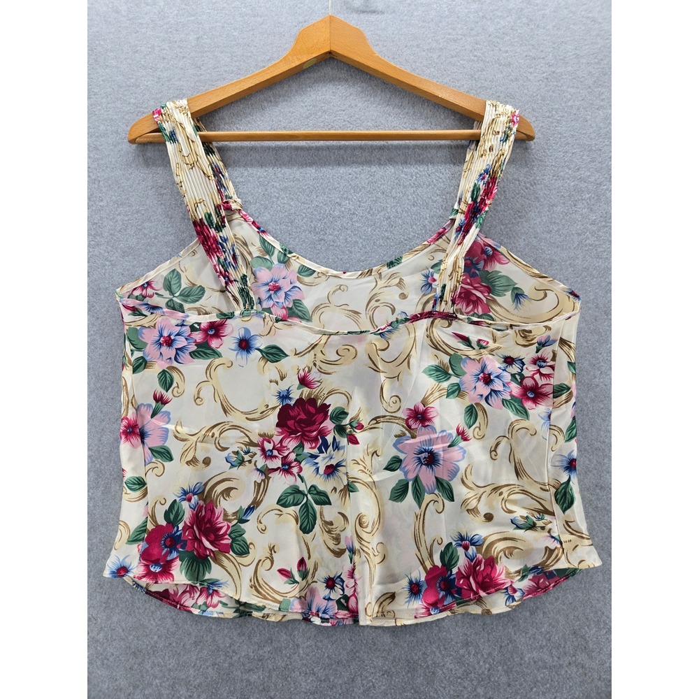 Violets & Roses Floral Print Camisole Tank Top Women's Large Cream Pink Blue - Picture 5 of 6